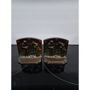Antique Early 20th Century Bronze Angelus Bookends-Praying‎ Family-Excellent